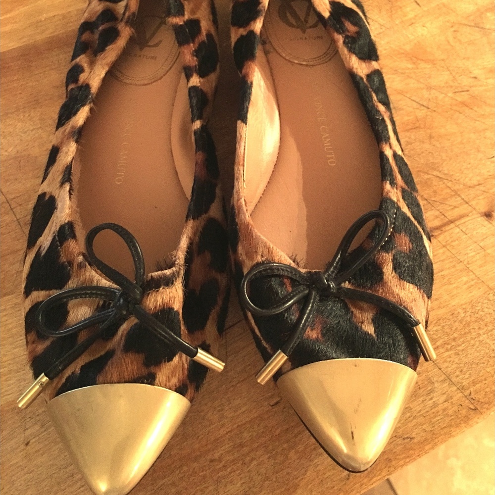 Cole Hann Calf Hair Ballerina Flats with gold tips